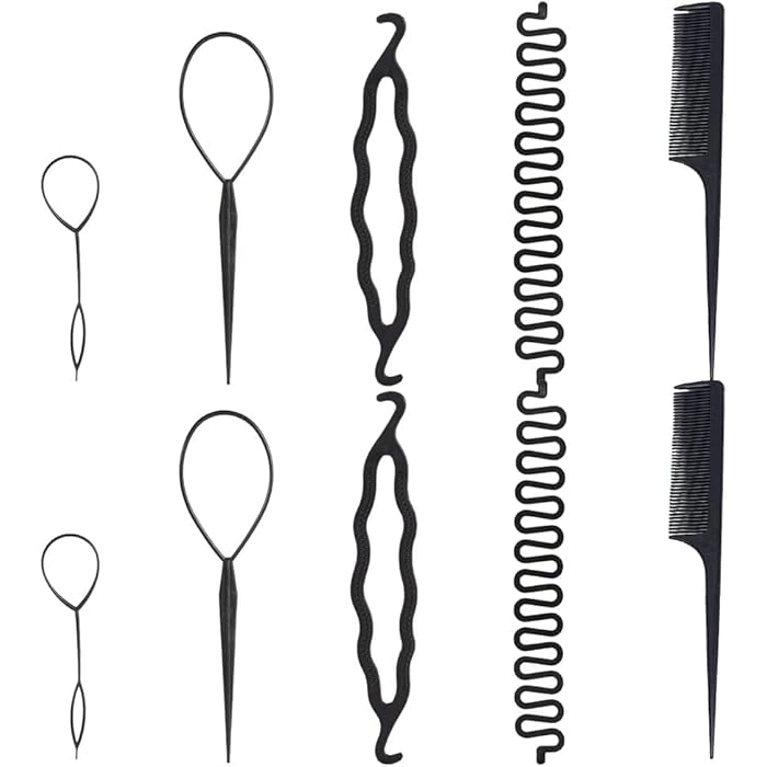 Mikiuly Hair Accessories Kit, Hair Braiding Tool, 10 Pieces Hairstyle Set Hair Styling Tool, Braiding Accessories Braid Tool DIY French Braid Tool for Women Girl - Image 1